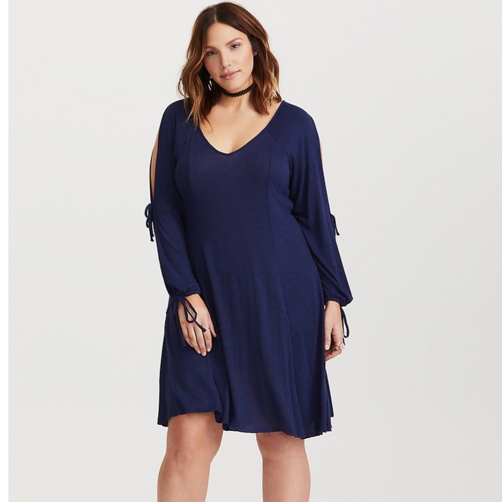 Torrid Navy Tie Sleeves Hacci Trapeze Dress